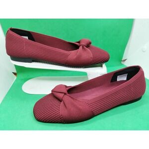 BURUDANI Women Dark Red Low Chunky Block Heel Square Toe Kniited Heels Size 8.5